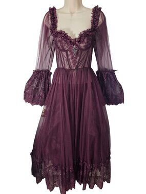 widow purple dress Widow Velvet Mini Dress With Bell Sleeves And Cross Charm